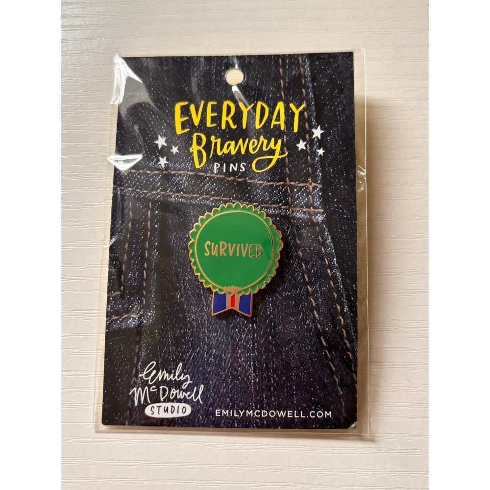 Emily McDowell Studio Everyday Bravery‎ Survived Enamel Pin Green Gold EP135 NIP